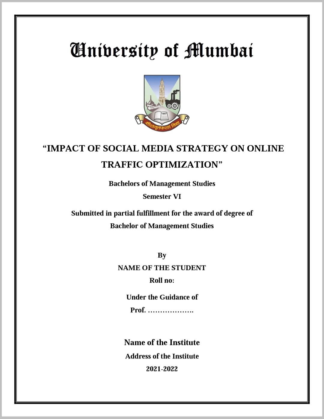 University Of Mumbai MBA Project Project Paradise