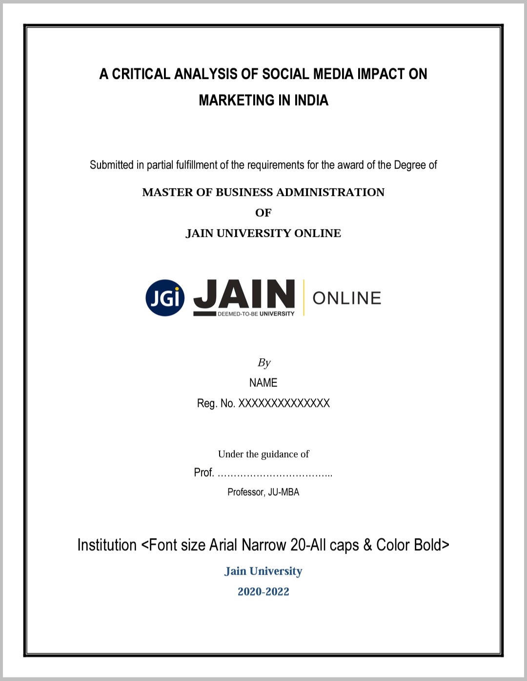 Jain University Project sample